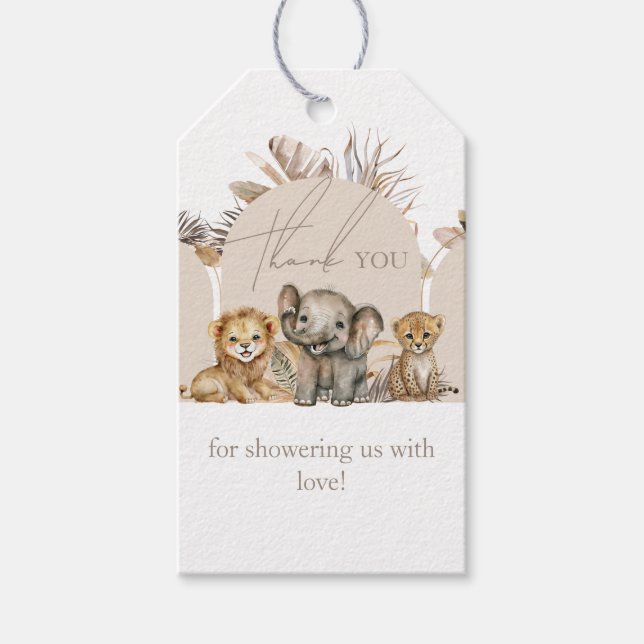 Étiquettes-cadeau Oh Baby Safari Animaux Boho Baby shower merci (Devant)