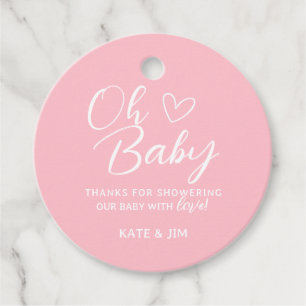 Étiquettes Cadeau Oh bébé rose simple fille Baby shower Merci