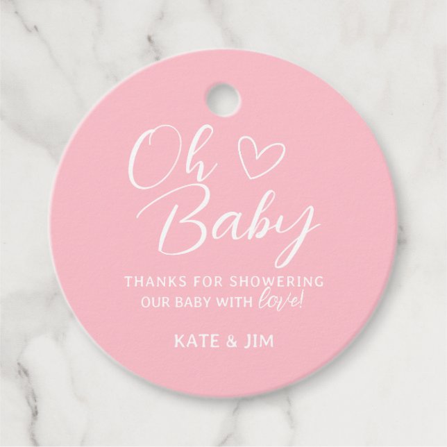 Étiquettes Cadeau Oh bébé rose simple fille Baby shower Merci (Devant)