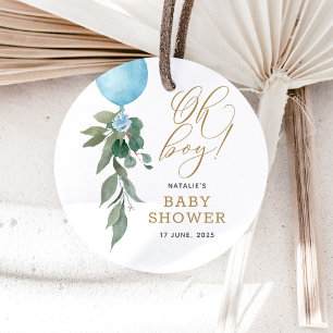 Étiquettes Cadeau Oh Boy Blue Balloon Baby shower de verdure