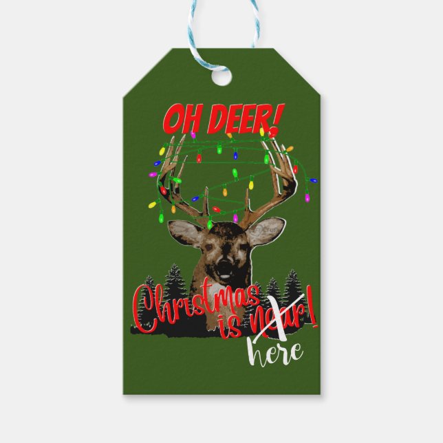 Étiquettes-cadeau Oh Deer Christmas is Here Funny (Devant)