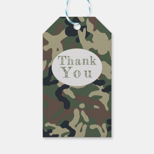 Étiquettes-cadeau Oh garçon Green Baby shower Camo Merci (Devant)