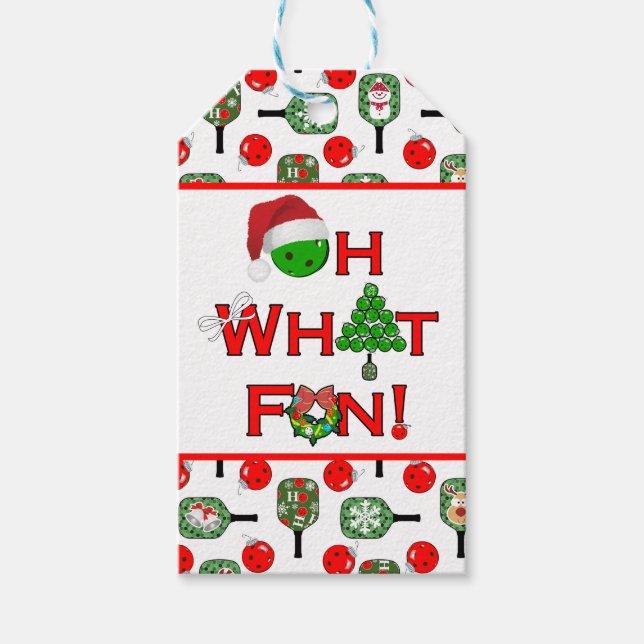 Étiquettes-cadeau Oh What Fun Christmas Pickleball Paddles & Balls (Devant)