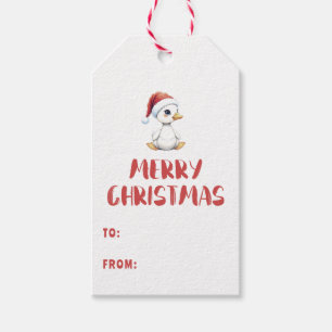 Étiquettes-cadeau Oie canard à l'aquarelle de Noël portant un chapea