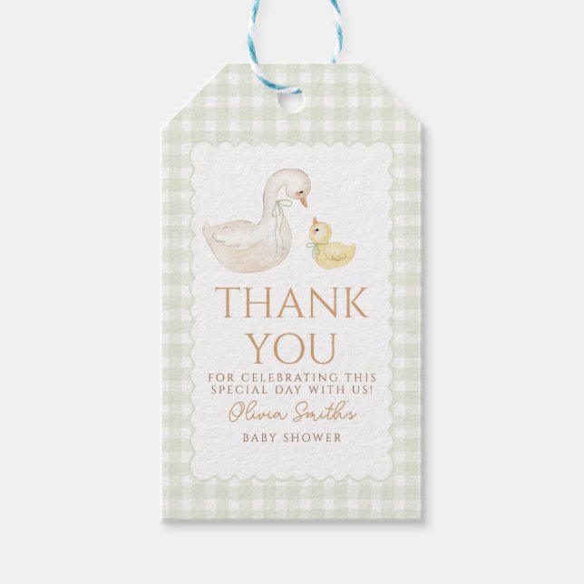 Étiquettes-cadeau Oie En vichy baby shower de Merci de canard (Devant)