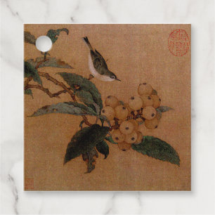 Étiquettes Cadeau Oiseau chinois sur une branche de loquats