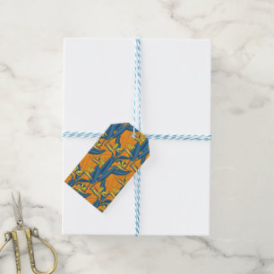 Étiquettes-cadeau Oiseau de fleurs paradisiaques sur orange