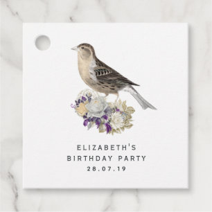 Étiquettes Cadeau Oiseau floral pourpre et ivoire Damas