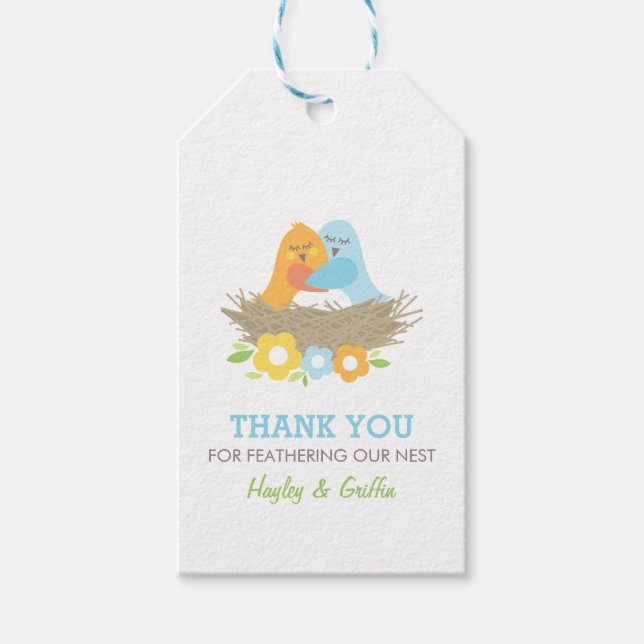 Étiquettes-cadeau Oiseaux de nidification Printemps bébé garçon douc (Devant)