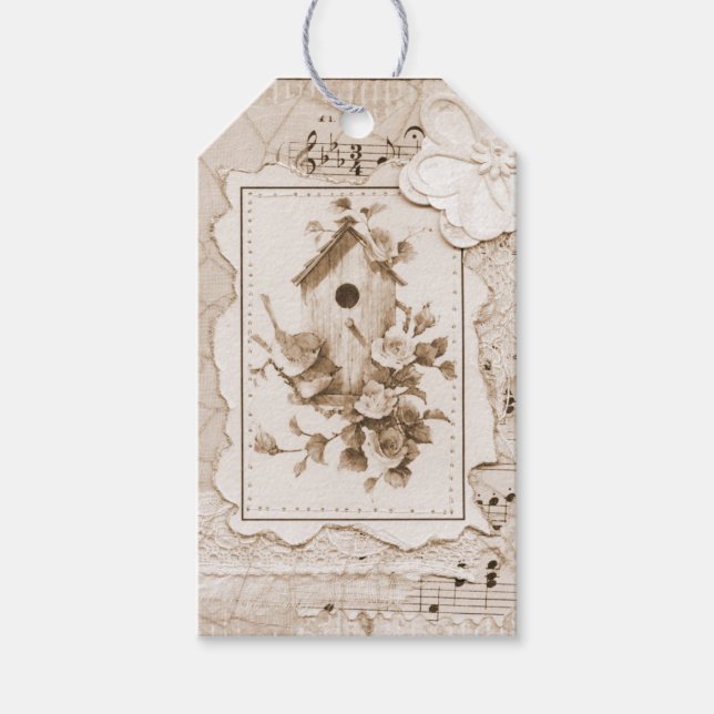 Étiquettes-cadeau Oiseaux Et Maison Shabby Chic (Devant)
