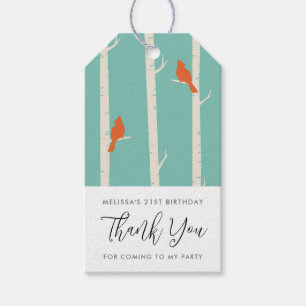 Étiquettes-cadeau Oiseaux orange rétro sur Merci de fête des boule