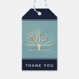 Étiquettes-cadeau Oiseaux oranges modernes dans un grand Merci d'arb