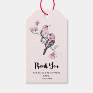Étiquettes-cadeau Oiseaux roses et noirs sur un Merci de fête