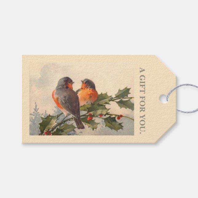 Étiquettes-cadeau Oiseaux sur branche sainte (Devant (Horizontal))