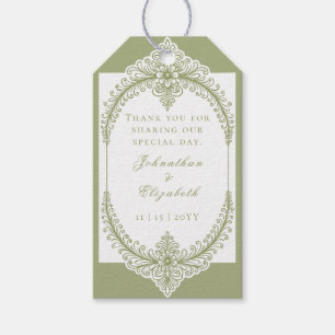 Étiquettes-cadeau Olive Green French Flourish Frame Mariage Faveur