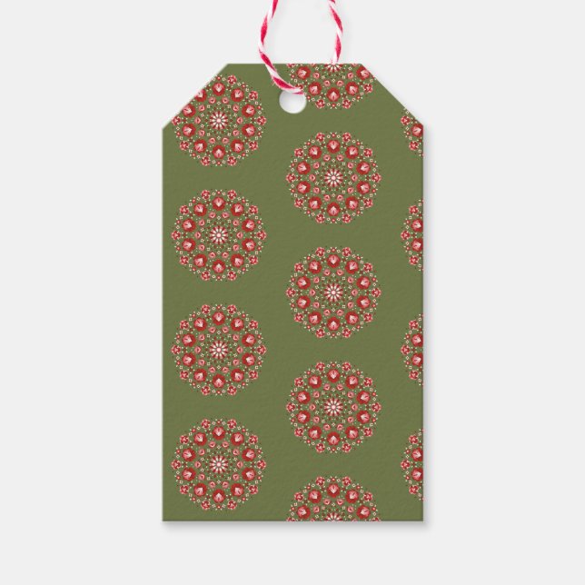 Étiquettes-cadeau Olive green rosemaling  (Devant)