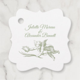 Étiquettes Cadeau Olive Green Toile de Jouy Cherub Wedding Favor Tag