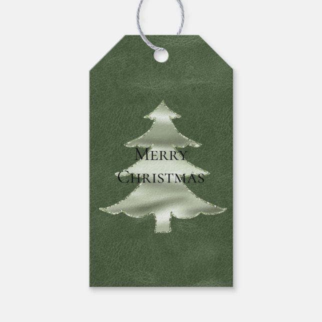 Étiquettes-cadeau Olive Pistachio Mint Green Christmas Tree Texture (Devant)