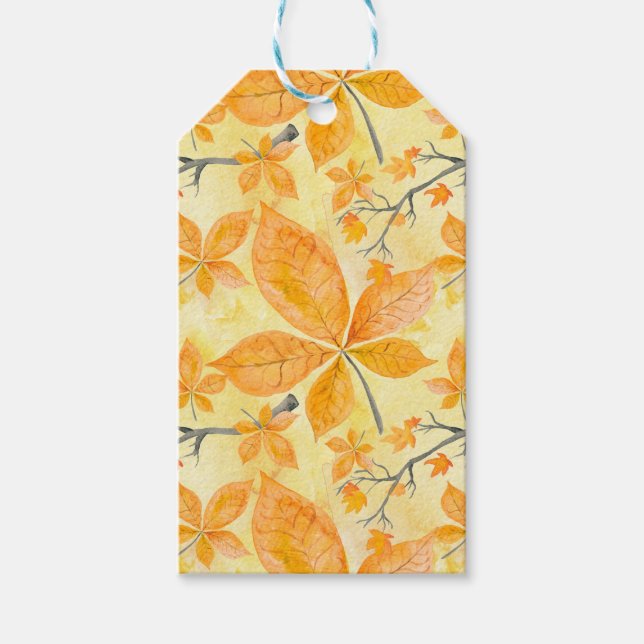 ÉTIQUETTES-CADEAU OMBRES D'ORANGE TOMBER AUTOMNE FEUILLES (Devant)