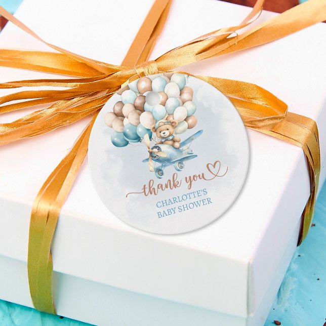 Étiquettes Cadeau On peut attendre le Baby shower Bleu Ballons (We can bearly wait gift tags)