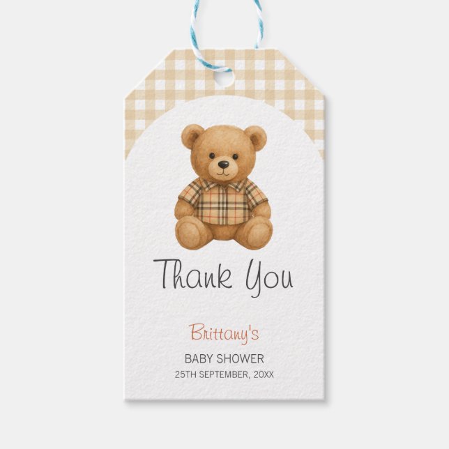 Étiquettes-cadeau On Peut Attendre Teddy Bear Baby shower (Devant)