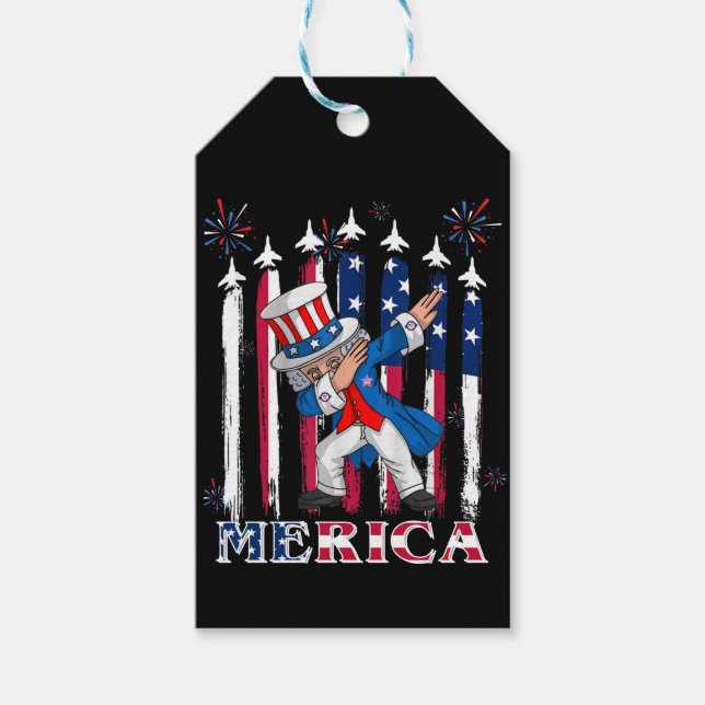 Étiquettes-cadeau Oncle patriotique Sam Dabbing 4 juillet (Devant)