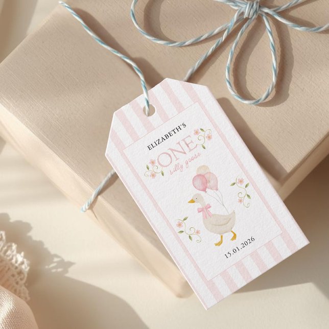 Étiquettes-cadeau One Silly Goose Girl 1st Birthday Pink (Créateur téléchargé)