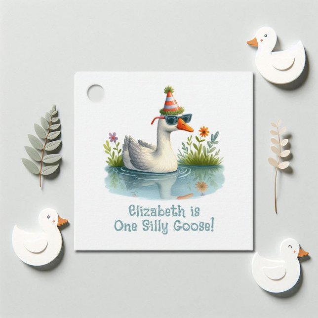 Étiquettes Cadeau "One Silly Goose" Premier anniversaire ("One Silly Goose" First Birthday Party Favor Tags)