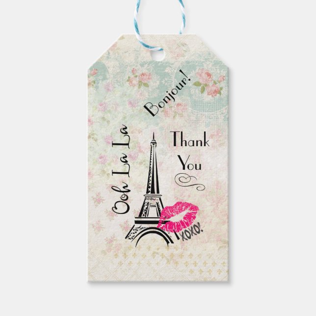 Étiquettes-cadeau Ooh La Paris Tour Eiffel Merci (Devant)