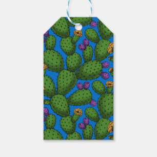 Étiquettes-cadeau Opuntie de floraison en bleu