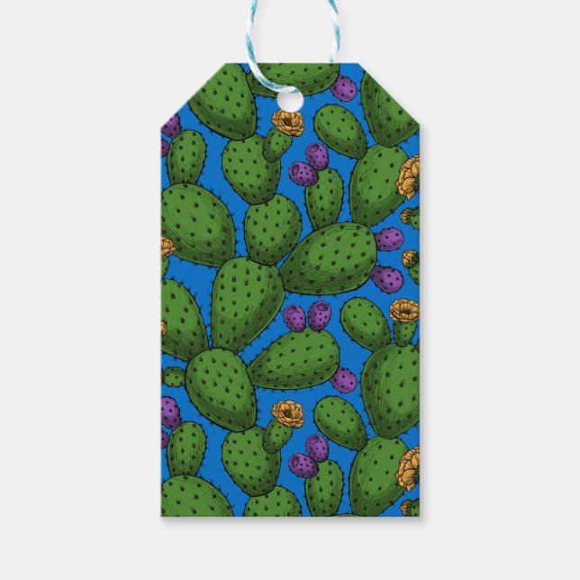 Étiquettes-cadeau Opuntie de floraison en bleu (Devant)