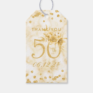 Étiquettes-cadeau Or 50e anniversaire Merci Marbre moderne