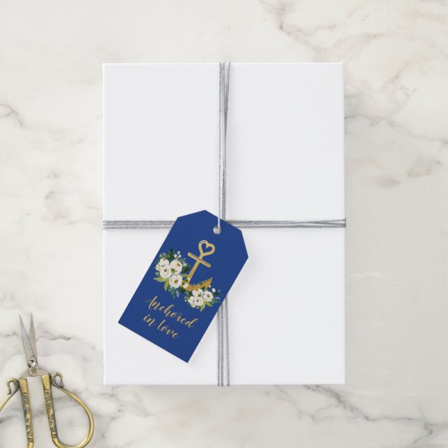 Étiquettes-cadeau Or ancré dans l'amour Floral Faveur nautique flora (Avec de la ficelle)