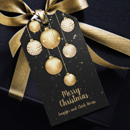 Étiquettes-cadeau Or Baubles ornements de Noël sur la Faveur Noire