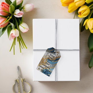 Étiquettes-cadeau Or bleu et marbre blanc