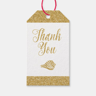 Étiquettes cadeau or brillant - Merci, Sea Shell