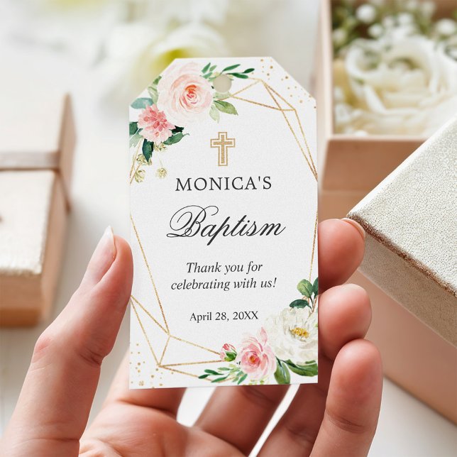 Étiquettes-cadeau Or Géométrique Blush Floral Baptême & Christening (Créateur téléchargé)