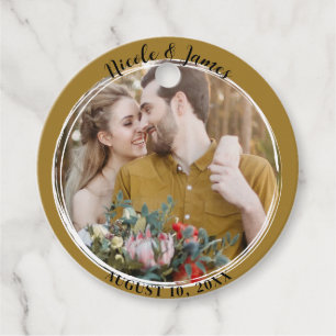 Étiquettes Cadeau Or Minimal Rustique Rond de Mariage Photographique