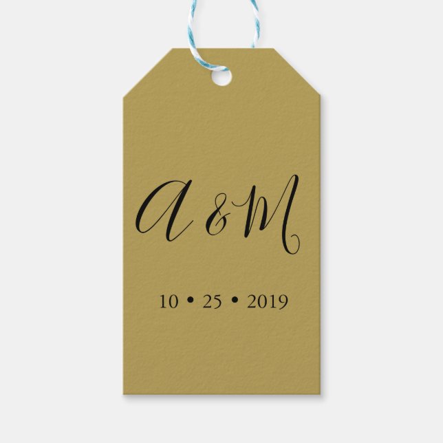 Étiquettes-cadeau or noir élégant monogramme mariage (Devant)