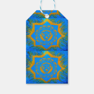 Étiquettes-cadeau or sur symbole tantrique bleu