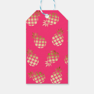 Étiquettes-cadeau Or tropical d'été et motif rose d'ananas