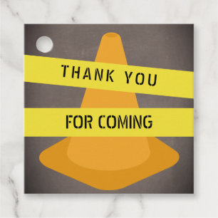 Étiquettes Cadeau Orange Cone Attention Construction Bande Anniversa