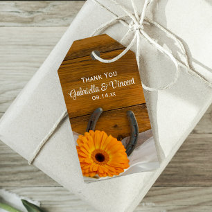 Étiquettes-cadeau Orange Daisy Horseshoe Western Wedding Favor Tags