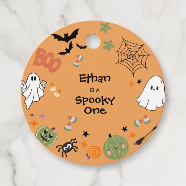 Étiquettes Cadeau Orange Éffrayant One mignonne Halloween 1er Annive (Devant)
