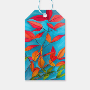 Étiquettes-cadeau Orange feuille Automne art original aquarelle