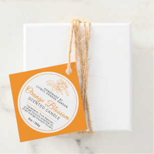 Étiquettes Cadeau Orange fleur dessin bougie ingrédients code barre