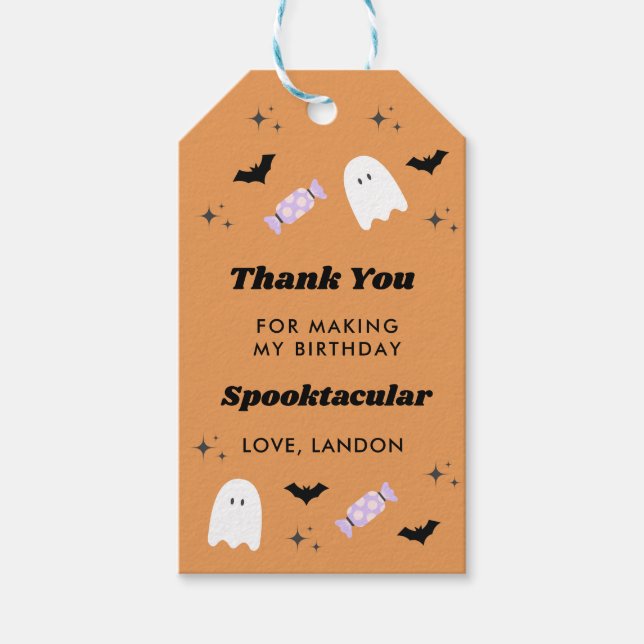Étiquettes-cadeau Orange Halloween Anniversaire Spooktaculaire (Devant)