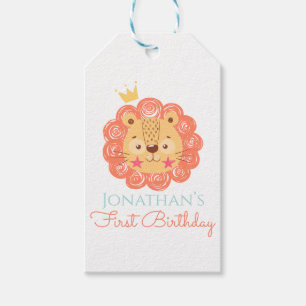 Étiquettes-cadeau orange, lion, bébé, douche, babyboy, mignon, anima