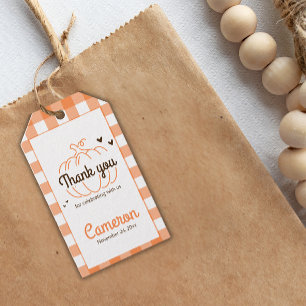 Étiquettes-cadeau Orange Little Citrouille Neutral Baby shower Merci