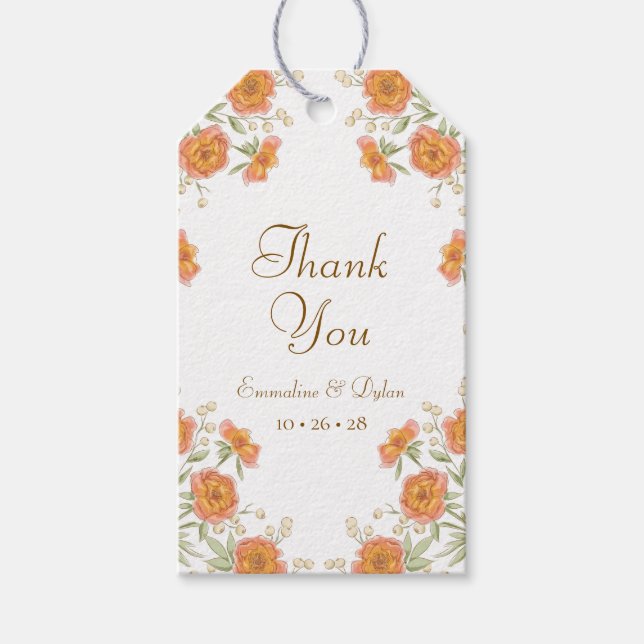 Étiquettes-cadeau Orange Rose Wedding (Devant)